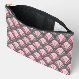 Elegant Pink Grey Art Deco Vintage Pattern Accessory Pouch
