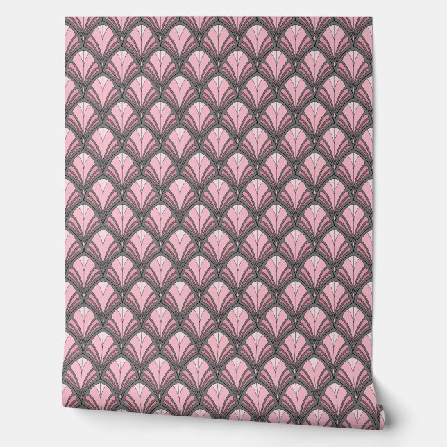 Elegant Pink Grey Art Deco Vintage Pattern Wallpaper (Unrolling)