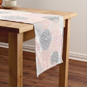 Elegant Pink Grey Dahlia Floral Short Table Runner