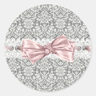 Elegant Pink Grey Damask Stickers