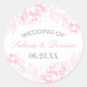 Elegant Pink Grey Floral Peony Monogram Classic Round Sticker