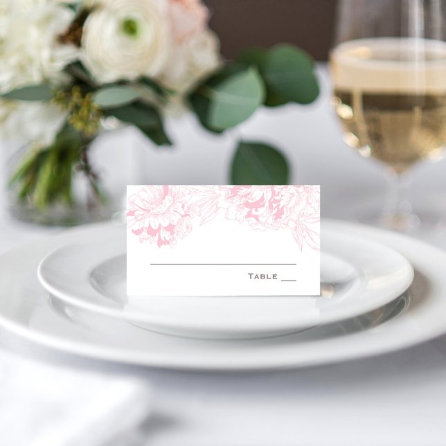Elegant Pink Grey Floral Peony Wedding Place Card (Creator Uploaded)