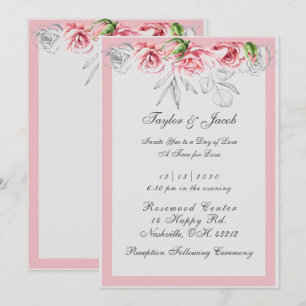 Elegant Pink & Grey Floral Script Wedding Invitation