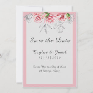 Elegant Pink Grey Floral Script Wedding Save The Date