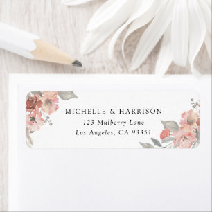 Elegant Pink Grey Floral Watercolor Address