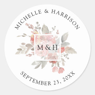 Elegant Pink Grey Floral Watercolor Envelope Seals