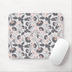 Elegant Pink Grey Flowers Mouse Mat