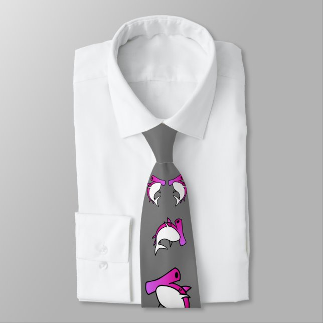 Elegant Pink & Grey Hammerhead Shark cartoon Neck  Tie (Tied)