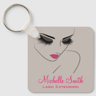 Elegant Pink Grey Lash Extension Beauty Salon QR Key Ring