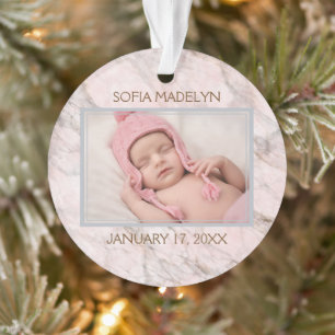 Elegant Pink Grey Marble Pattern Custom Photograph Ornament