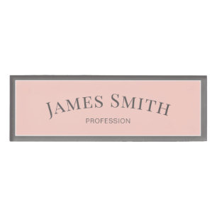 Elegant Pink Grey Professional Minimalist Name Tag