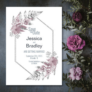 Elegant Pink Grey Wedding Geometric Save-the-Date Save The Date