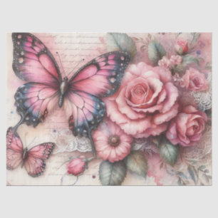 Elegant Pink Grunge Vintage Floral Decoupage Tissue Paper