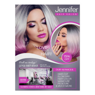 Elegant Pink Hair Salon, Beauty Salon - Glossy Poster