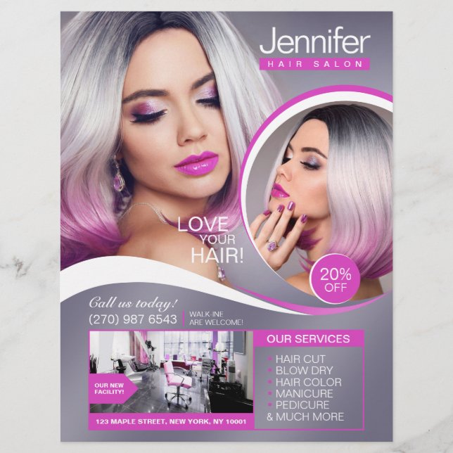 Elegant Pink Hair Salon Flyer (Front)