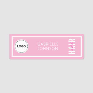 Elegant Pink Hair Stylist Logo Salon Staff Name Tag