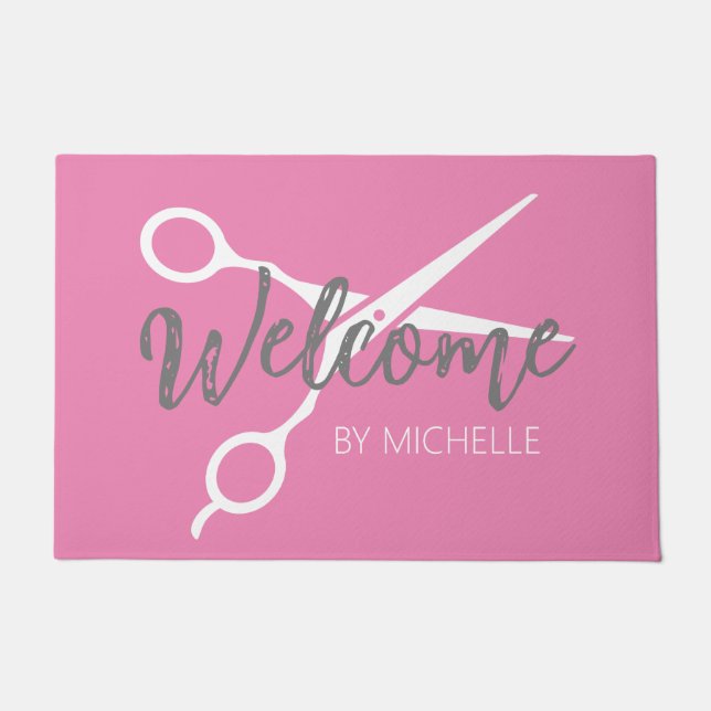 Elegant Pink Hairstylist Salon Name  Doormat (Front)