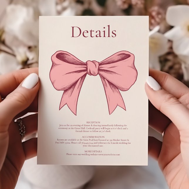 Elegant Pink Hand Drawn Bow Wedding Enclosure Card (Creator Uploaded)