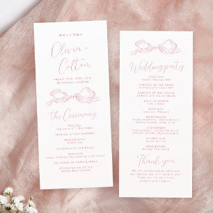 Elegant Pink Hand Drawn Bow Wedding Program Programme