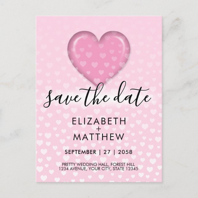 Elegant Pink Heart and Speckles Design Postcard (Front)