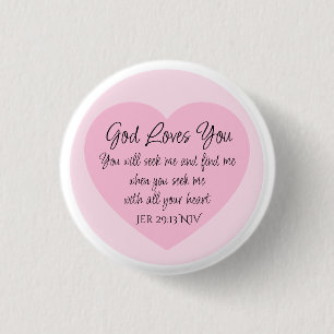 Elegant Pink Heart Bible Verse Christian Faith     3 Cm Round Badge