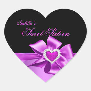 Elegant Pink Heart Birthday Party Sweet Sixteen Heart Sticker