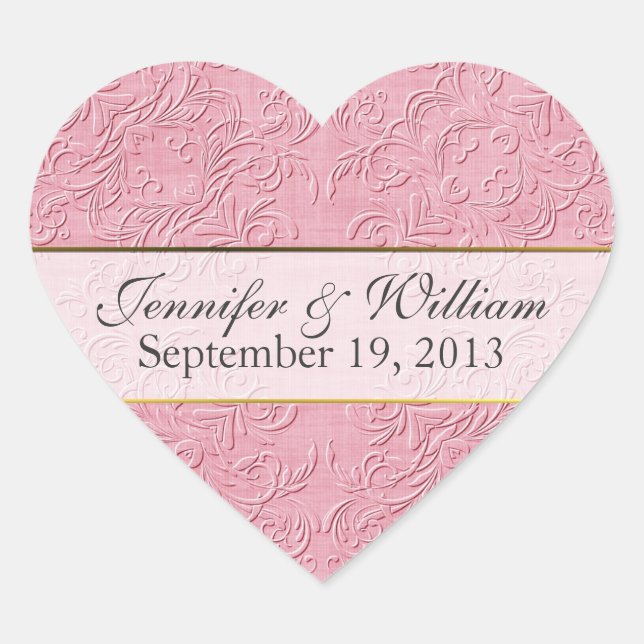 Elegant Pink Heart Custom Wedding Sticker (Front)