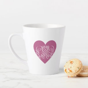 Elegant Pink Heart Filigree, Romantic Gift Idea Latte Mug