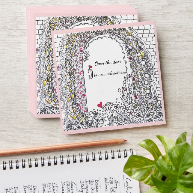 Elegant Pink Heart Garden Door Square Envelope (Stacked)