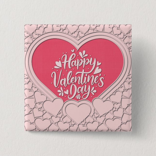 Elegant Pink Heart Happy Valentine's Day Stylish 15 Cm Square Badge (Front)