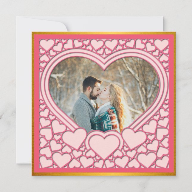 Elegant Pink Heart Happy Valentine's Day Stylish Card (Front)