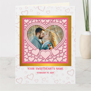 Elegant Pink Heart Happy Valentine's Day Stylish Card