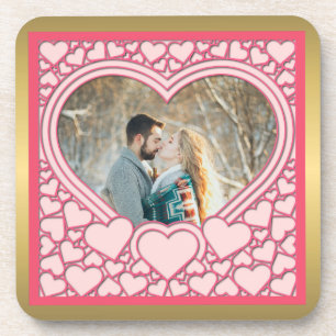Elegant Pink Heart Happy Valentine's Day Stylish Coaster