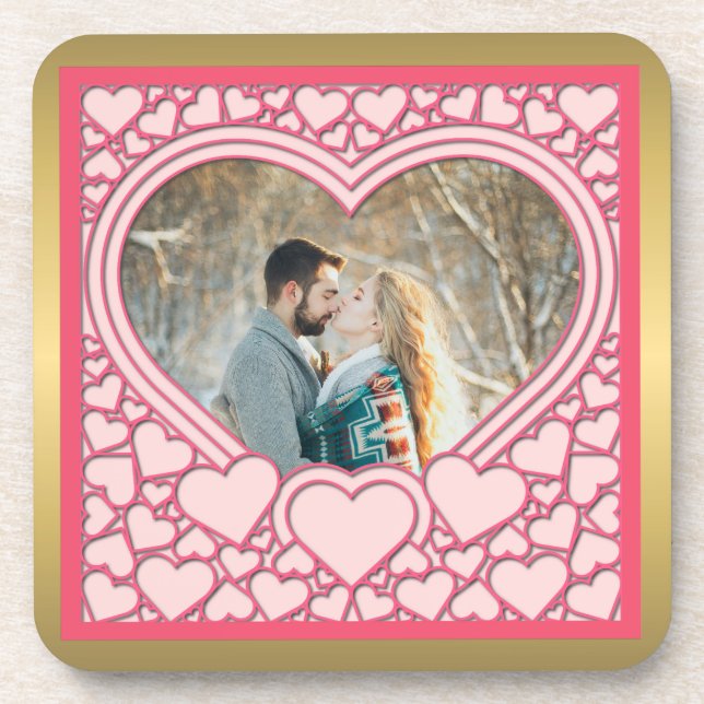 Elegant Pink Heart Happy Valentine's Day Stylish Coaster (Front)