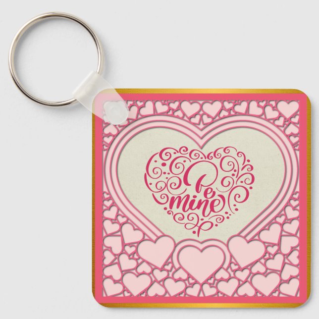 Elegant Pink Heart Happy Valentine's Day Stylish Key Ring (Front)
