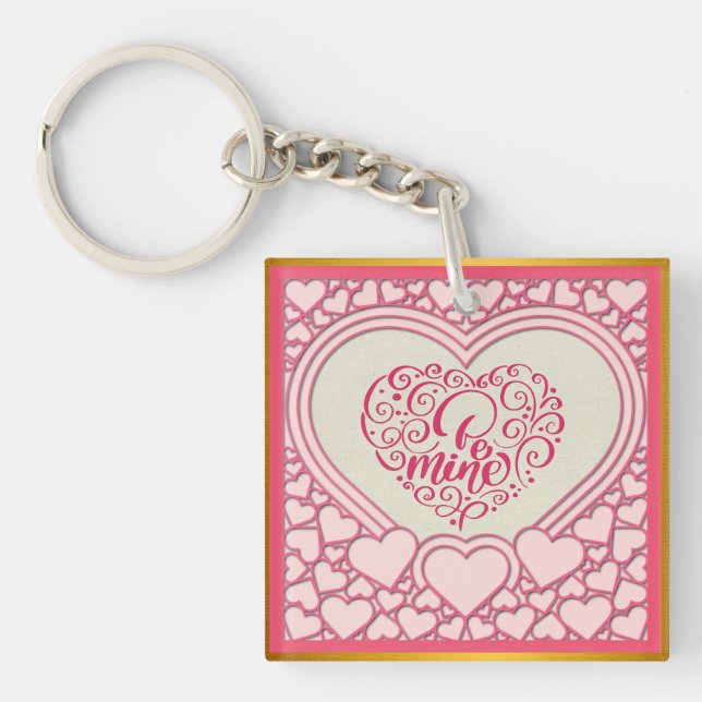 Elegant Pink Heart Happy Valentine's Day Stylish Key Ring (Front)