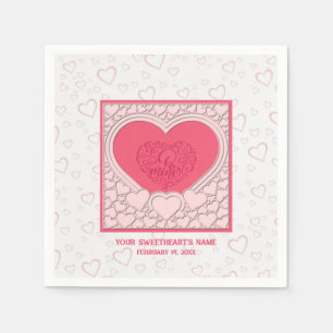 Elegant Pink Heart Happy Valentine's Day Stylish Napkin
