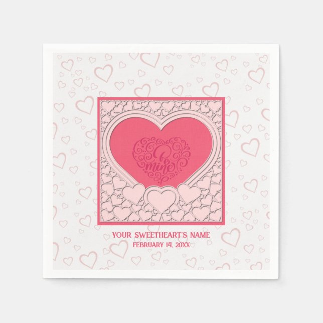 Elegant Pink Heart Happy Valentine's Day Stylish Napkin (Front)