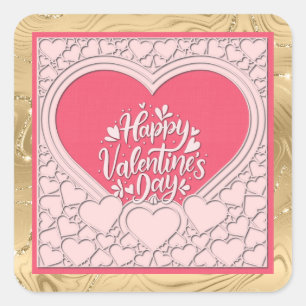 Elegant Pink Heart Happy Valentine's Day Stylish Square Sticker