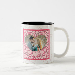 Elegant Pink Heart Happy Valentine's Day Stylish Two-Tone Coffee Mug