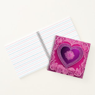 Elegant Pink Heart Lace Mandala Rose Gold AI art Notebook