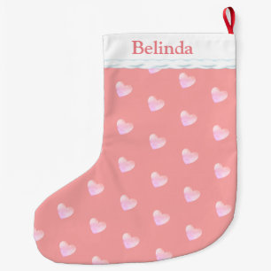 Elegant Pink Heart Pattern Large Christmas Stocking
