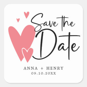 Elegant Pink Heart Save the Date Wedding  Square Sticker