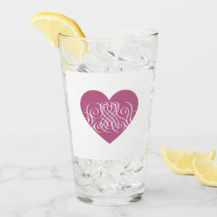 Elegant Pink Heart Scrollwork  Glass