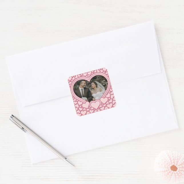 Elegant Pink Heart Square Sticker (Envelope)