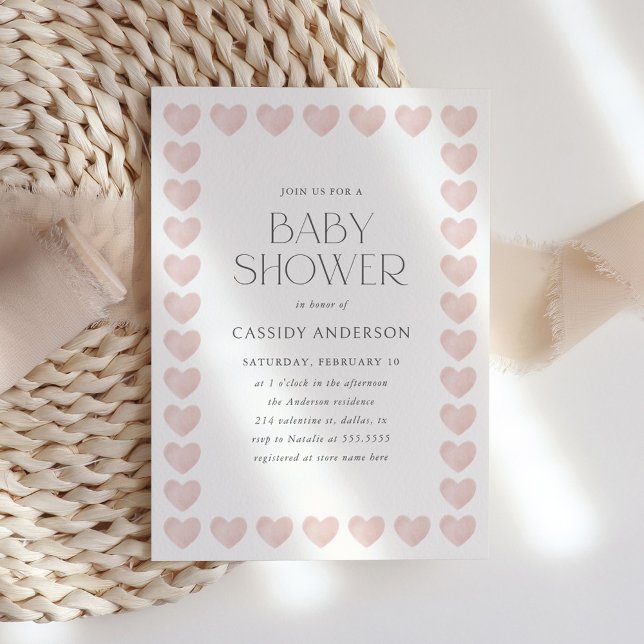 Elegant Pink Heart Valentines Baby Shower Invitation (Creator Uploaded)