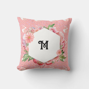 Elegant Pink Hearts and Blooming Flowers Cushion