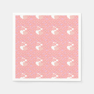 Elegant Pink Hearts and Blooming Flowers Napkin