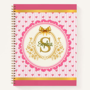 Elegant Pink Hearts and Stripes Recipe Cookbook Notebook