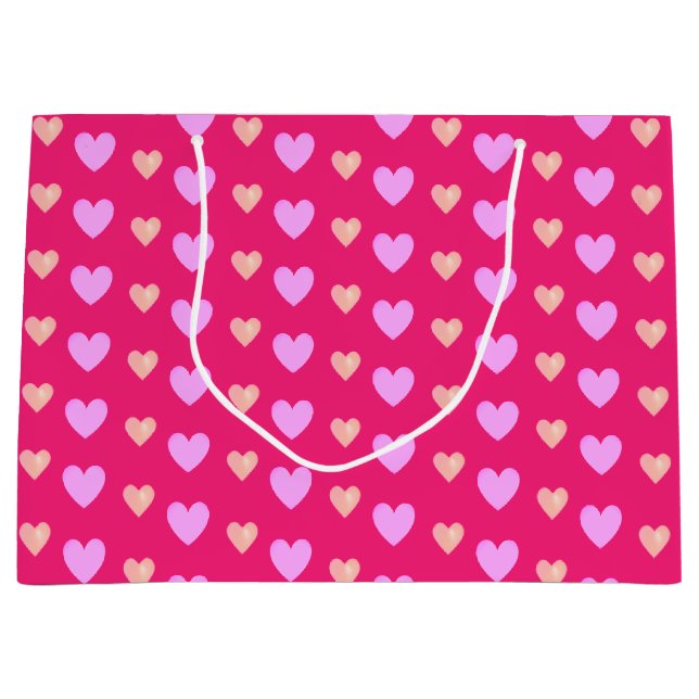 Elegant Pink Hearts on Magenta Pink Large Gift Bag (Front)